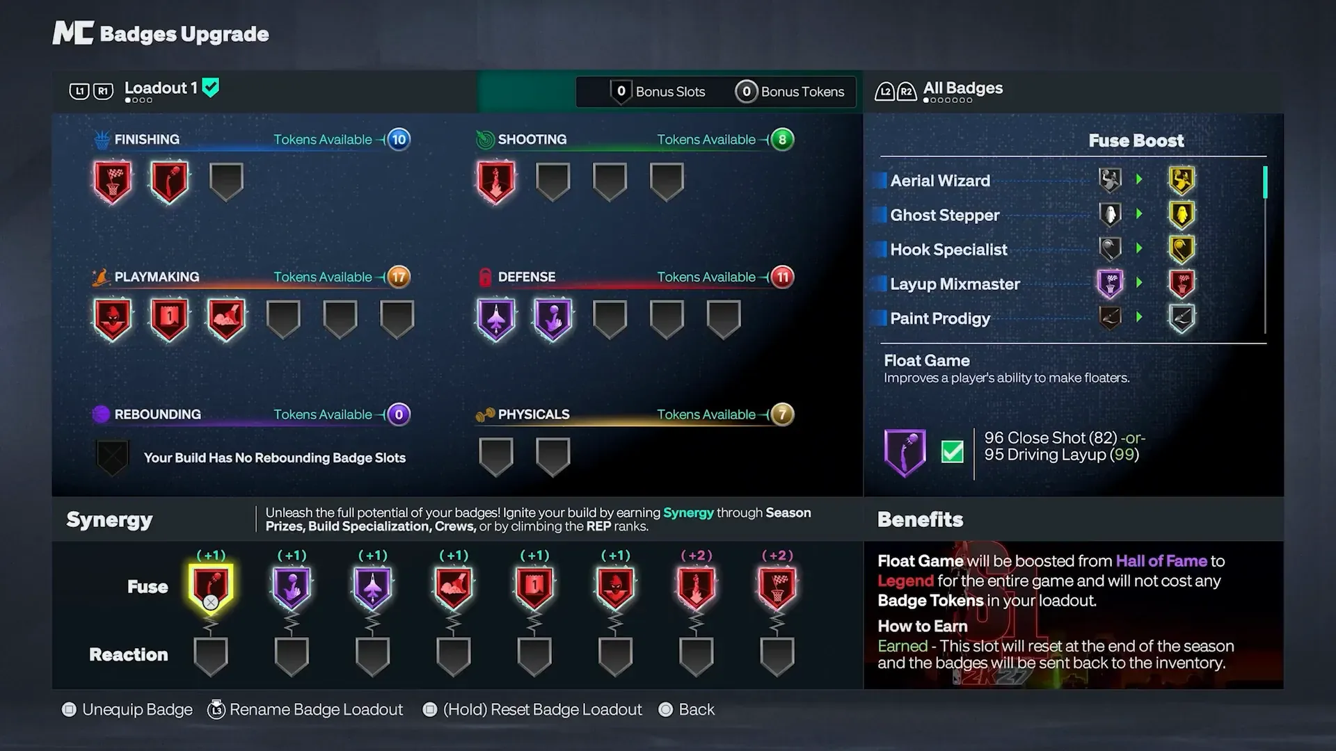 Badges Upgrade Fuse panel with Float Game selected and its floater description.
