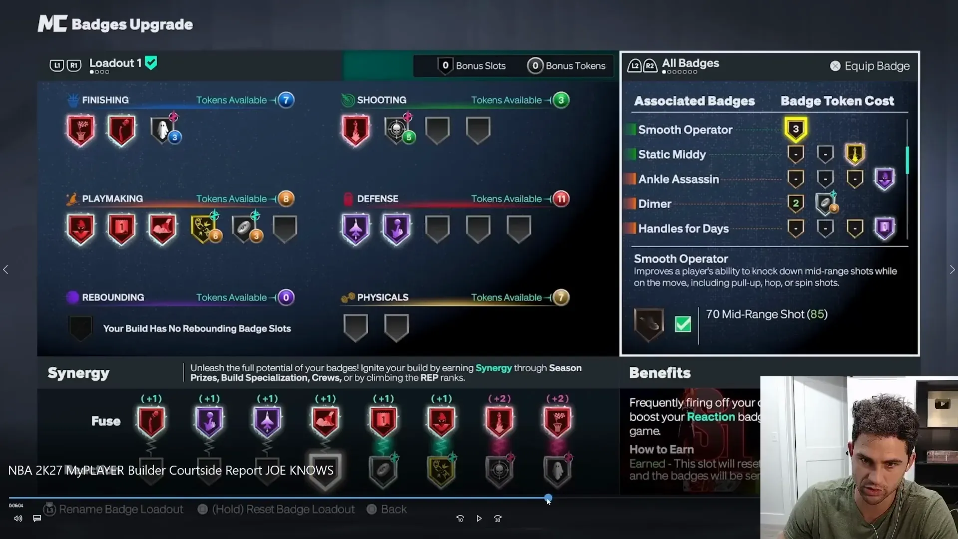 Badges Upgrade panel with Smooth Operator selected and its moving mid-range description.